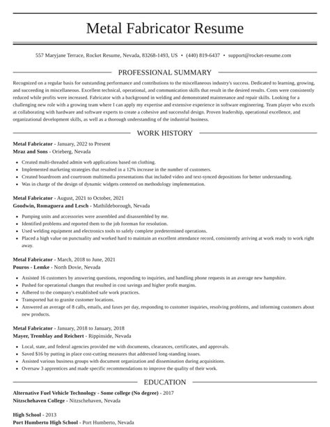 metal fabrication resume objective|fabricator objectives for resume.